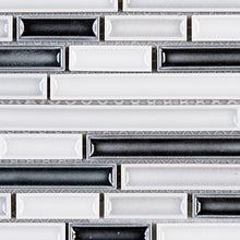 THMAG-11 Grey and White Stripe Handmade Ceramic Mosaic Tile Sheet
