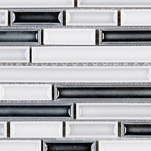 THMAG-11 Grey and White Stripe Handmade Ceramic Mosaic Tile Sheet