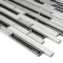 THMAG-11 Grey and White Stripe Handmade Ceramic Mosaic Tile Sheet
