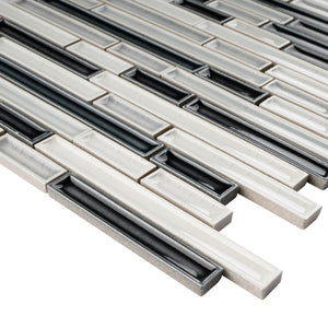 THMAG-11 Grey and White Stripe Handmade Ceramic Mosaic Tile Sheet