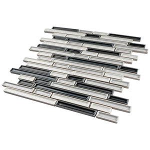 THMAG-11 Grey and White Stripe Handmade Ceramic Mosaic Tile Sheet