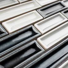 THMAG-11 Grey and White Stripe Handmade Ceramic Mosaic Tile Sheet