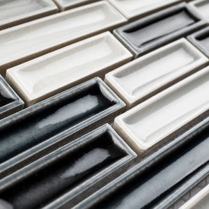 THMAG-11 Grey and White Stripe Handmade Ceramic Mosaic Tile Sheet