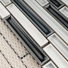 THMAG-11 Grey and White Stripe Handmade Ceramic Mosaic Tile Sheet