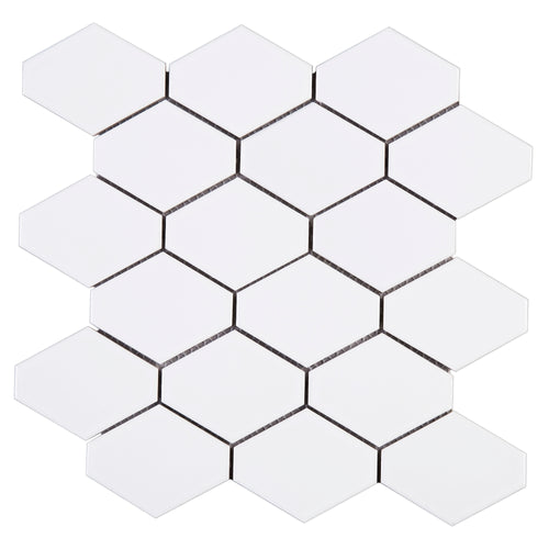 THMAG-07 White Diamond Hexagon Handmade Ceramic Mosaic Tile Sheet