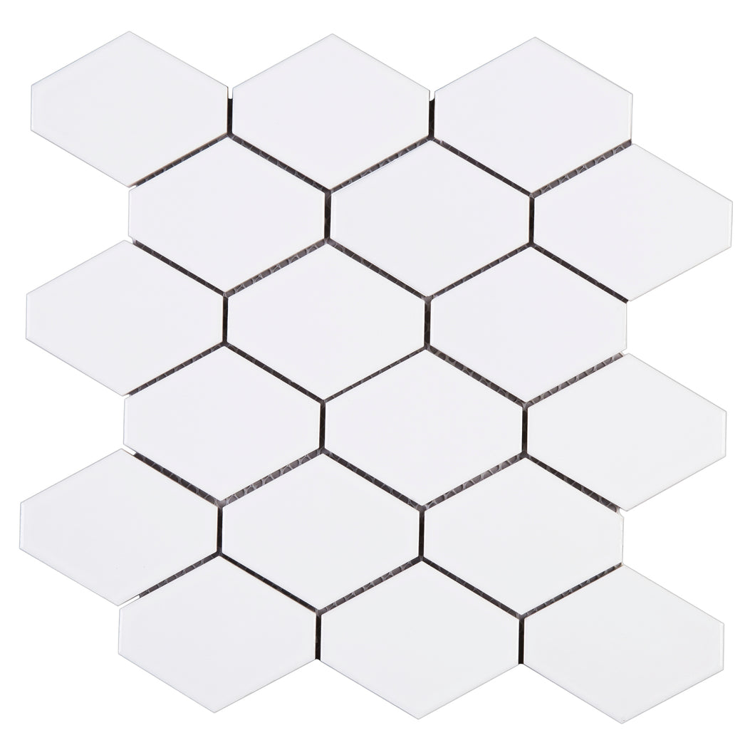 THMAG-07 White Diamond Hexagon Handmade Ceramic Mosaic Tile Sheet