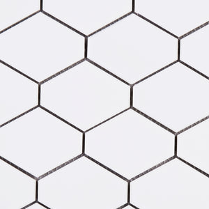 THMAG-07 White Diamond Hexagon Handmade Ceramic Mosaic Tile Sheet
