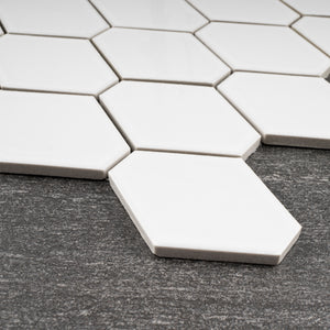 THMAG-07 White Diamond Hexagon Handmade Ceramic Mosaic Tile Sheet
