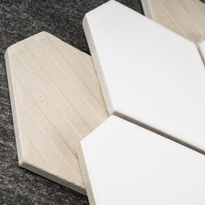 THMAG-07 White Diamond Hexagon Handmade Ceramic Mosaic Tile Sheet