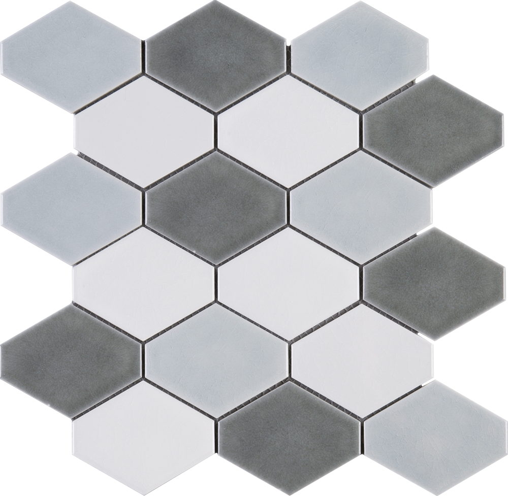 THMAG-08 Grey Diamond Hexagon Handmade Ceramic Mosaic Tile Sheet