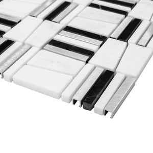 TIMLG-01 2x2 Black and White Square Marble and Silver Aluminum Mosaic Tile Backsplash