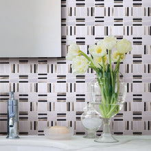 TIMLG-02 2x2 Black and White Square Marble and Gold Aluminum Mosaic Tile Backsplash