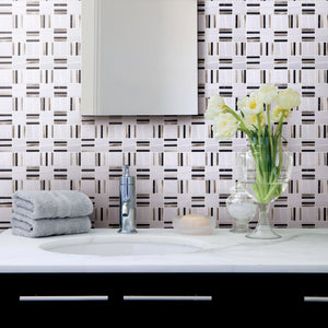TIMLG-01 2x2 Black and White Square Marble and Silver Aluminum Mosaic Tile Backsplash