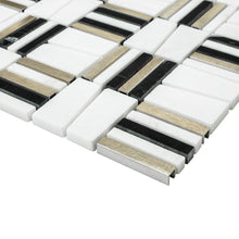 TIMLG-02 2x2 Black and White Square Marble and Gold Aluminum Mosaic Tile Backsplash