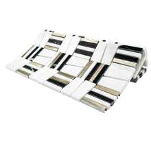 TIMLG-02 2x2 Black and White Square Marble and Gold Aluminum Mosaic Tile Backsplash