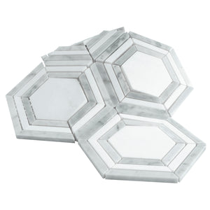 TINTG-01 White and Grey 6" Hexagon Marble Mosaic Tile