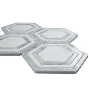 TINTG-01 White and Grey 6" Hexagon Marble Mosaic Tile