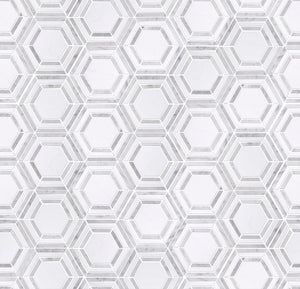 TINTG-01 White and Grey 6" Hexagon Marble Mosaic Tile