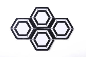 TINTG-02 Black and White 6" Hexagon Marble Mosaic Tile