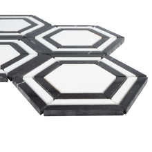 TINTG-02 Black and White 6" Hexagon Marble Mosaic Tile