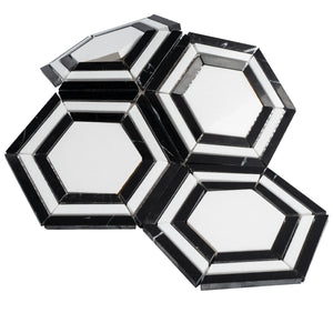 TINTG-02 Black and White 6" Hexagon Marble Mosaic Tile