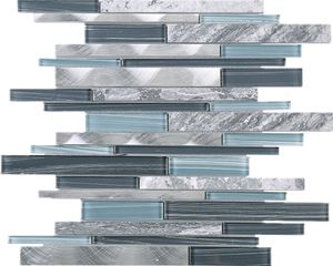 TISTG-10 Random Brick Grey Blue Glass Mix Stone and Aluminum Mosaic Tile