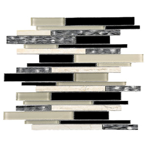 TTCG-04 Black and Grey Beige Slender linear Glass Mosaic Tile Sheet