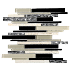 TISTG-11 Beige & Black Random Brick Glass Mix Marble Mosaic Tile