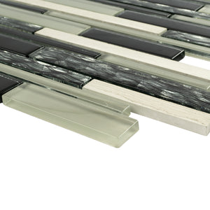 TISTG-11 Beige & Black Random Brick Glass Mix Marble Mosaic Tile