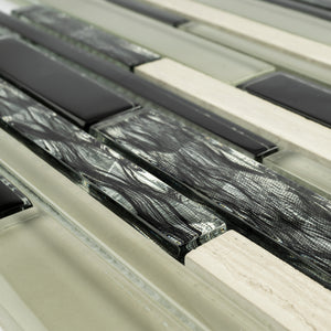 TISTG-11 Beige & Black Random Brick Glass Mix Marble Mosaic Tile