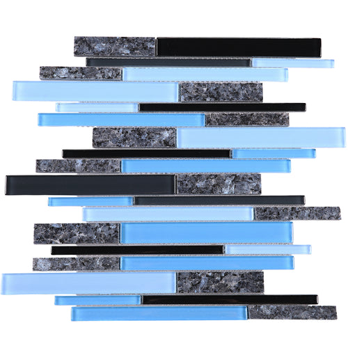TISTG-12 Blue & Grey Random Brick Glass Mix Marble Mosaic Tile