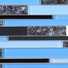 TISTG-12 Blue & Grey Random Brick Glass Mix Marble Mosaic Tile
