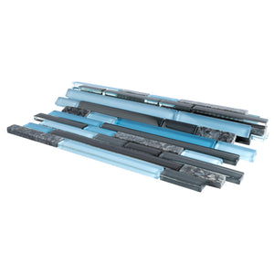 TISTG-12 Blue & Grey Random Brick Glass Mix Marble Mosaic Tile