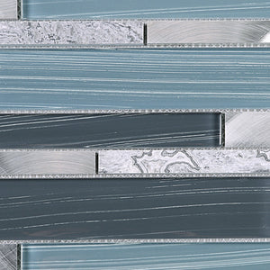 TISTG-14 Blue & Grey Random Large Brick Glass, Stone Mix Metal Mosaic Tile