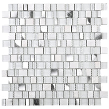 TISTG-01 Random Square Sequence Glass and Aluminum Mosaic Tile in White
