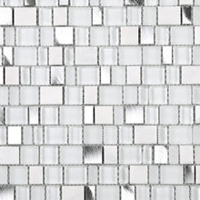 TISTG-01 Random Square Sequence Glass and Aluminum Mosaic Tile in White