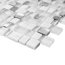 TISTG-01 Random Square Sequence Glass and Aluminum Mosaic Tile in White