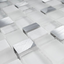 TISTG-01 Random Square Sequence Glass and Aluminum Mosaic Tile in White