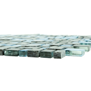 TISTG-04 Blue Black Random Square Sequence Glass and Grey Stone Mix Aluminum Mosaic Tile