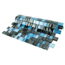 TISTG-04 Blue Black Random Square Sequence Glass and Grey Stone Mix Aluminum Mosaic Tile