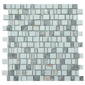 TISTG-04 Blue Black Random Square Sequence Glass and Grey Stone Mix Aluminum Mosaic Tile