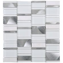 TISTG-05 Random Rectangle Sequence Glass and Aluminum Mosaic Tile in White
