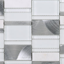 TISTG-05 Random Rectangle Sequence Glass and Aluminum Mosaic Tile in White