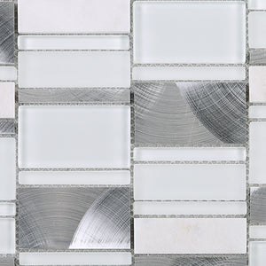 TISTG-05 Random Rectangle Sequence Glass and Aluminum Mosaic Tile in White