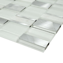 TISTG-05 Random Rectangle Sequence Glass and Aluminum Mosaic Tile in White