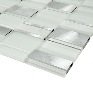 TISTG-05 Random Rectangle Sequence Glass and Aluminum Mosaic Tile in White