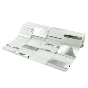 TISTG-05 Random Rectangle Sequence Glass and Aluminum Mosaic Tile in White