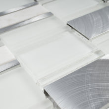 TISTG-05 Random Rectangle Sequence Glass and Aluminum Mosaic Tile in White