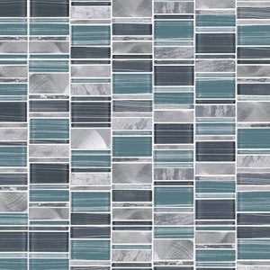 TISTG-06 Blue & Grey Random Rectangle Glass Stone Mix Aluminum Mosaic Tile