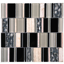 TISTG-07 Beige & Black Random Rectangle Glass Mix Stone Mosaic Tile